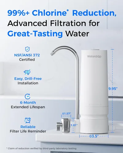Miniatura 4 de Waterdrop Filtro de agua para grifo de fregadero, sistema de filtro de agua de encimera de 4000 galones y recordatorio de vida del filtro, reduce