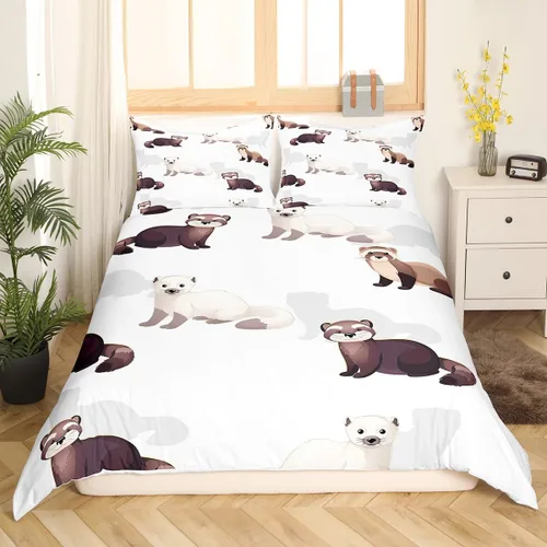 Miniatura 3 de Erosebridal Juego de ropa de cama de hurón para niños, funda de edredón de animales salvajes, bonita funda de edredón de vida silvestre para niños