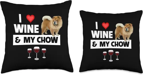 Miniatura 3 de I Love Wine and My Chow Chow Dog Mom Dad Drinking Fun Throw Pillow