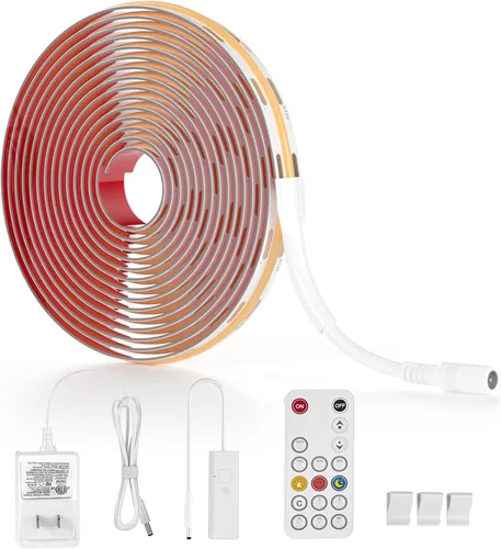 Miniatura 6 de WOBANE COB Kit de tira de luces LED, tira de luz LED regulable de 9.8 pies con control remoto RF para gabinete de cocina, mostrador, estante, Blanco