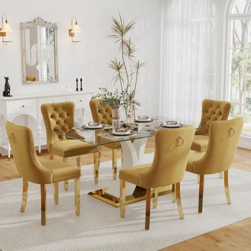 Miniatura 25 de Moderno juego de comedor de cristal de lujo para 6, 63 pulgadas, juego de vajilla rectangular minimalista grande para 6, juego de mesa de cocina