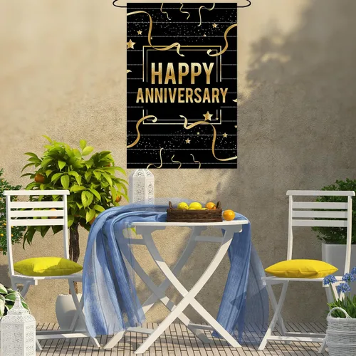 Miniatura 4 de Bandera de jardín con texto en inglés "Happy Anniversary", de arpillera de doble cara, cartel vertical para bodas, aniversario, fiesta, patio