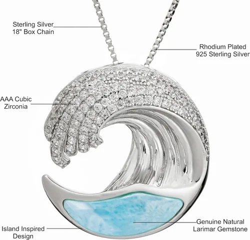 Miniatura 4 de Colgante de plata de ley 925 con topacio y ondas oceánicas, concha de abulón de ópalo larimar, hipoalergénico sin níquel, joyería de isla hawaiana