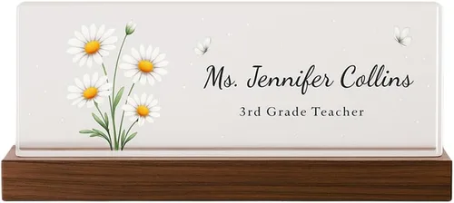 Miniatura 13 de Placa de nombre personalizada para escritorio para profesores, placa de nombre de acrílico personalizada para maestros con base de madera, letrero