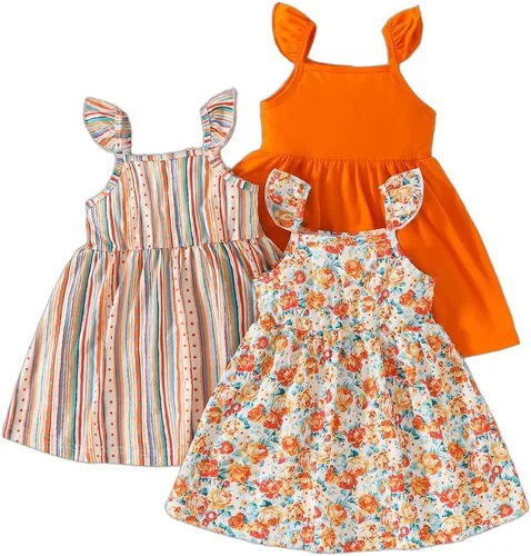 Miniatura 9 de Vestidos para niñas Vestidos para niñas pequeñas Paquete de 3 Vestido casual de fiesta con estampado patinador acampanado tipo A Vestido de verano