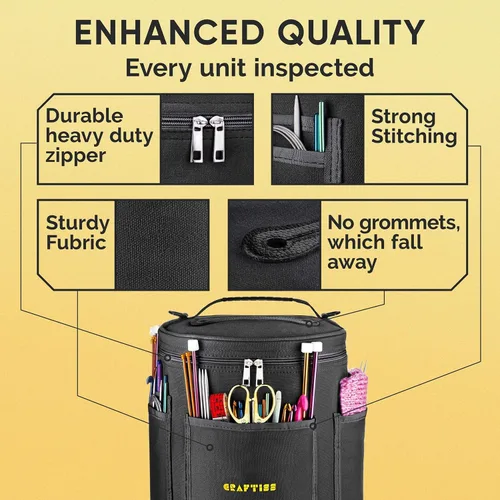 Miniatura 5 de CRAFTISS Organizador de bolsas de ganchillo y bolsa de almacenamiento de hilo, bolsa de punto y soporte de hilo con divisor extraíble, sostiene Negro