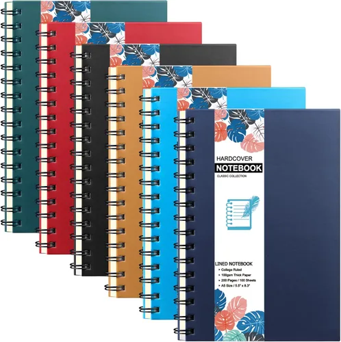 Paquete de 6 cuadernos de tapa dura A5 en espiral, cuadernos con rayas universitarias, diario colorido, agenda a granel, planificador de viajes,