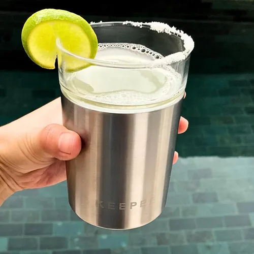 Miniatura 7 de Juego de 2 vasos de whisky, vaso aislado con inserto de vidrio extraíble, vaso de cóctel aislado, balón bajo antiguo para margaritas, bourbon, Acero