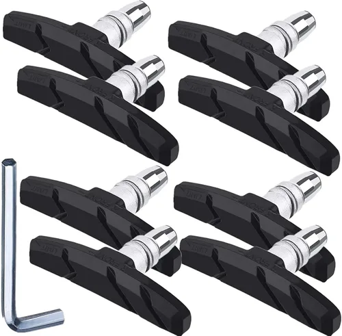 Hotop Juego de 4 pares de pastillas de freno para bicicleta de montaña con tuercas hexagonales y espaciadores, juego de bloques de freno para