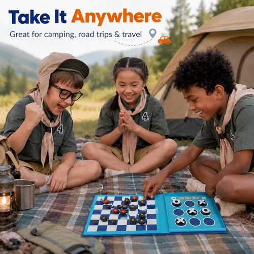 Miniatura 8 de Juego de mesa de damas y Tic-Tac-Toe 2 en 1 Juegos de viaje magnéticos para niños de 8 a 12 años Actividades de avión para niños de 8 a 12 años