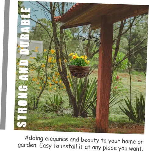 Miniatura 3 de Willow - Cesta de flores colgante tejida de 12 pulgadas, redonda de ratán natural con cadenas de metal para montaje en pared y techo, almacenamiento