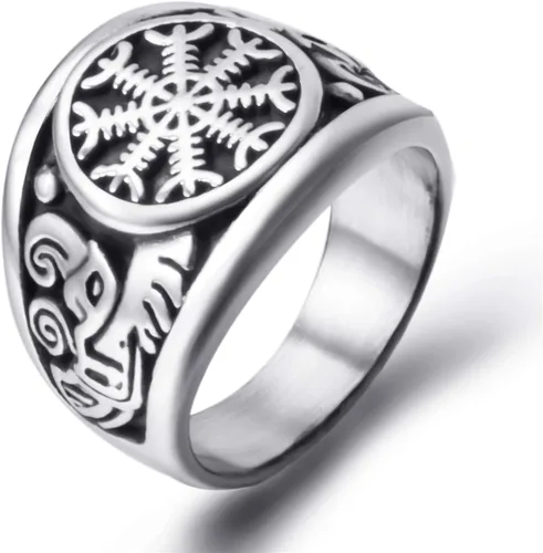 Anillos de acero inoxidable para hombre, vikingo, valknut, vegvisir, pirata, brújula, símbolo nórdico, joyería vintage, talla 8-13