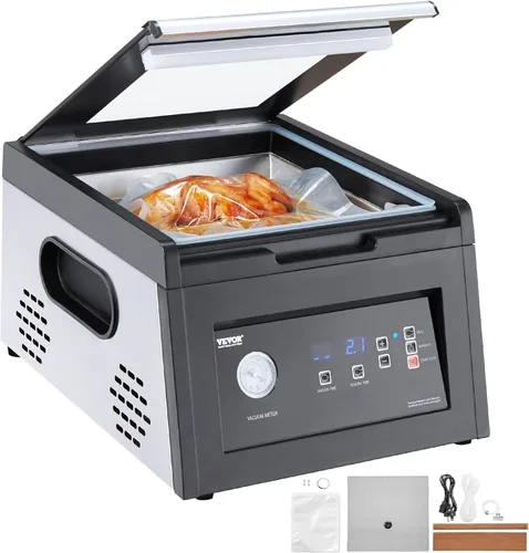 Miniatura 13 de VEVOR Sellador al vacío de cámara, potencia de sellado de 260 W, máquina de envasado al vacío para alimentos húmedos, carnes, adobos y más