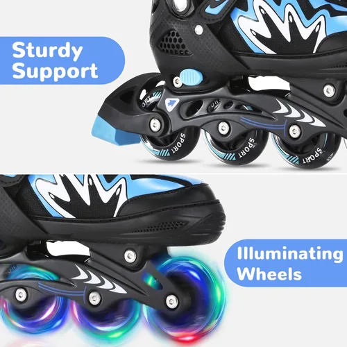 Miniatura 5 de TOMSHOO Adjustable Inline Skates for Kids Outdoor Roller Skates with Full Light Up Wheels Roller Blades for Girls and Boys Birthday Gift Azul