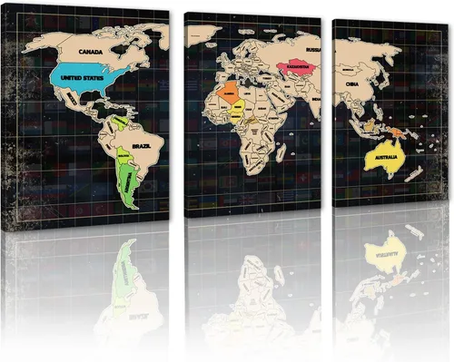 Miniatura 22 de MAMAGO Lienzo decorativo para pared, diseño de mapa de Estados Unidos, 3 paneles, fondo de madera, mapa de Estados Unidos, imagen y póster, arte