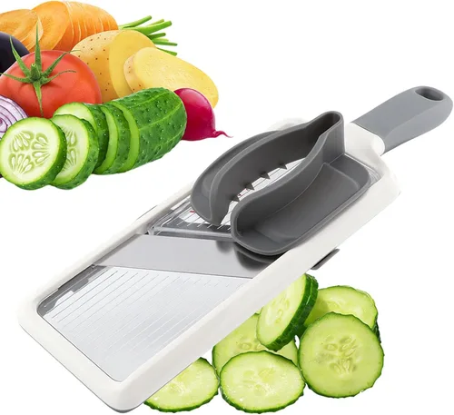 Cortador de mandolina de mano múltiple con hoja de acero inoxidable ajustable, rallador de verduras, cortador de pepino, rallador de queso