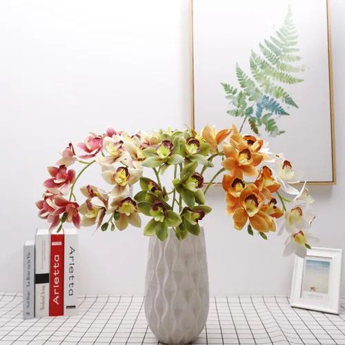 Miniatura 4 de XZJMY Flores artificiales de orquídeas artificiales 3D, flores artificiales de seda de 10 cabezas de seda, flores artificiales para exteriores