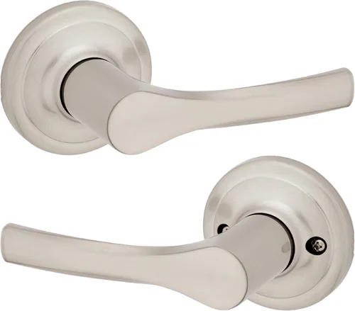 Kwikset Henley - Manija de puerta de paso interior, manija para puertas de armario y pasillo, manija reversible sin bloqueo, níquel satinado, con