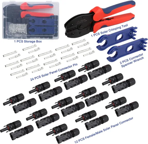 Miniatura 8 de Herramienta de crimpado solar para cable de panel solar con 12 pares de conectores solares, 1 crimpadora solar, 2 llaves inglesas, herramienta