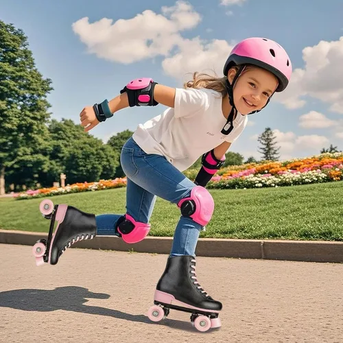 Miniatura 7 de Jessie Patines de ruedas para niñas y mujeres, patines de piel sintética Flash para niños, patines clásicos ajustables de cuatro ruedas