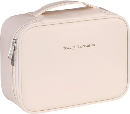 Miniatura 9 de Pocmimut Bolsa de maquillaje, bolsa de cosméticos grande 2 en 1 con soporte para cepillos, bolsa de aseo de viaje y organizador de tocador
