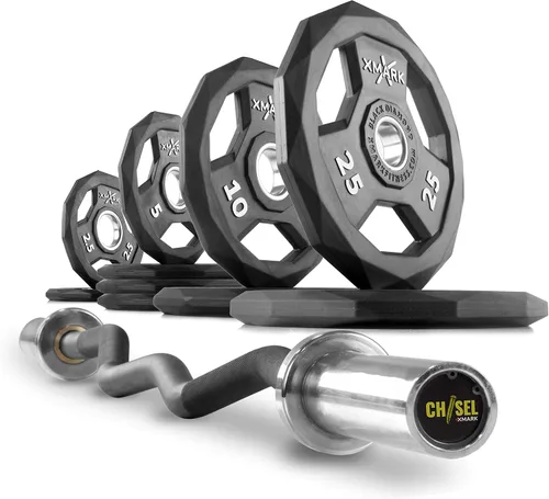Miniatura 7 de XMark Olympic Bar - Barra rizadora con pesas, par de pesas olímpicas o juego de discos olímpicos de diamante negro, calidad premium, revestimiento