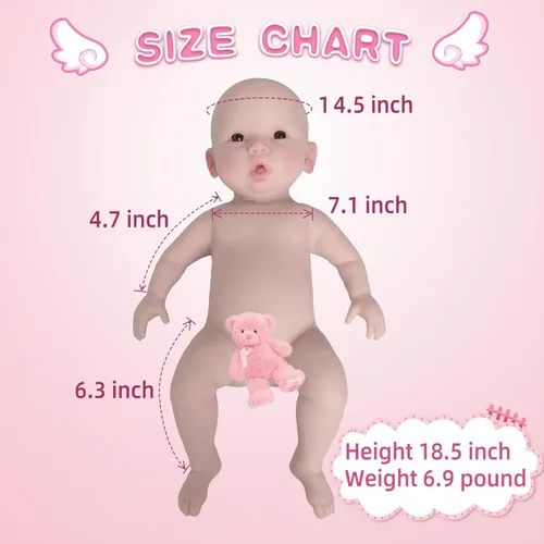 Miniatura 3 de YIQI Muñeca de bebé recién nacido de silicona completa de 18.5 pulgadas, no de vinilo, de silicona suave, muñeca realista renacida, regalo Bronceado