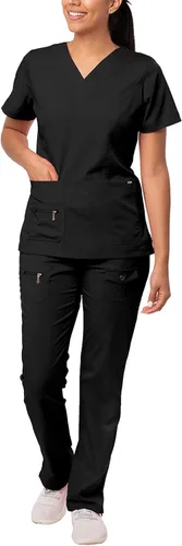 Adar Pro - Conjunto para mujer, camiseta con cuello en V y pantalones con múltiples bolsillos, para trabajo, ropa de enfermera