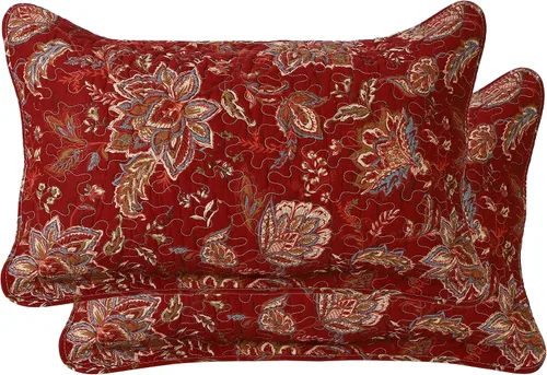 Newrara Juego de 2 fundas de almohada para cama, 100 % algodón, diseño floral vintage, color rojo, tamaño Queen (rojo)
