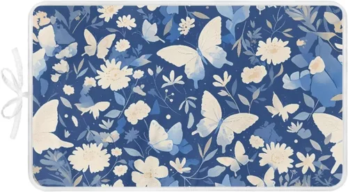 Miniatura 17 de Tabla de planchar portátil, plegable, resistente al calor, tabla de planchar de tamaño completo para lavadora y secadora, flor blanca azul