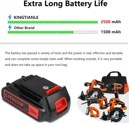Miniatura 3 de KINGTIANLE 2 paquetes de batería de repuesto para Black and Decker 20v Max 2500mAh, Batería de repuesto LBXR20 LB20 LBX20 LBX4020 de tiempo