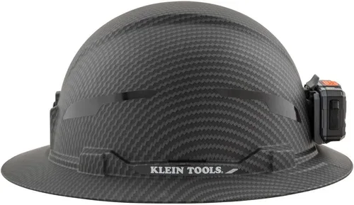 Miniatura 11 de Klein Tools 60346 Casco de seguridad, ala completa sin ventilación, clase E, patrón KARBN premium, lámpara recargable, banda para el sudor acolchada