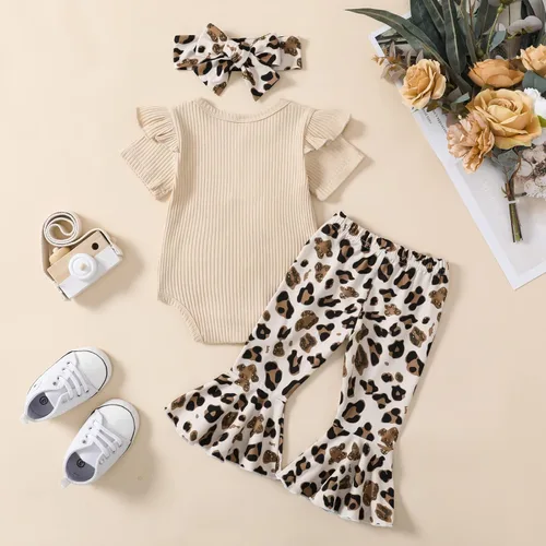 Miniatura 3 de VOLUOVO Conjunto de ropa para bebé recién nacido, con malla de margaritas, encaje de manga abombada, pantalones acampanados, diadema