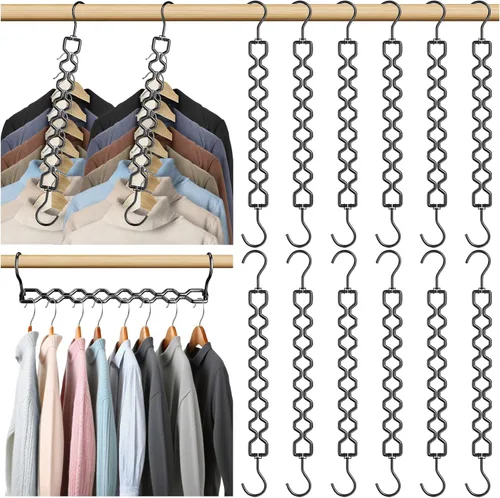 Miniatura 12 de 6 Pack de perchas que ahorran espacio para ropa, organizador de metal resistente con capacidad de 30 libras, percha mágica para ahorrar espacio