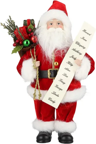 Miniatura 15 de AGM Figura decorativa navideña de Papá Noel de 12 pulgadas con bolsa de regalos y 2 campanas para fiestas navideñas y decoración del hogar