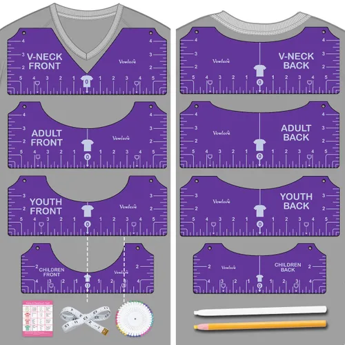 Miniatura 16 de Vowlove Regla de camiseta para una alineación precisa, herramienta de colocación en el centro y el pecho izquierdo para hacer camisas, compatible 01