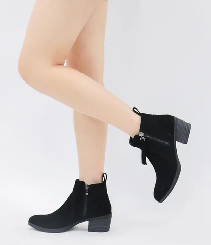 Miniatura 8 de Vepose Botines de cuero de gamuza para mujer, botines de moda con cremallera interior para mujer