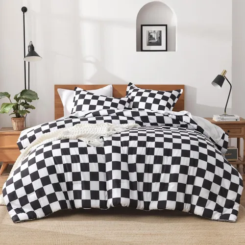 Miniatura 11 de Andency Edredón a cuadros tamaño individual (66 x 90 pulgadas), juego de cama a cuadros negros y blancos para adolescentes y niños, ropa de cama