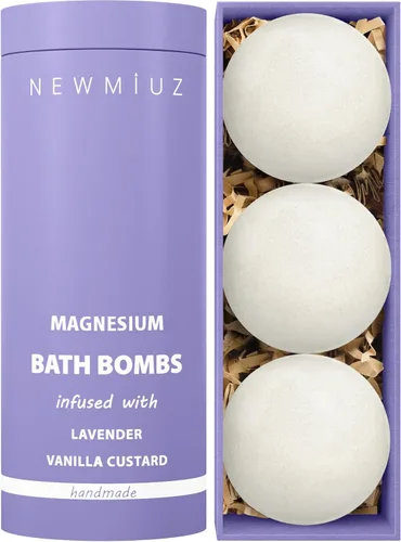 Magnesio Lavanda Vainilla Lujo Fizzing Bath Bomb Fórmula de piel sensible para relajación, Baño, Hidratante, manteca de karité, alivio del estrés,