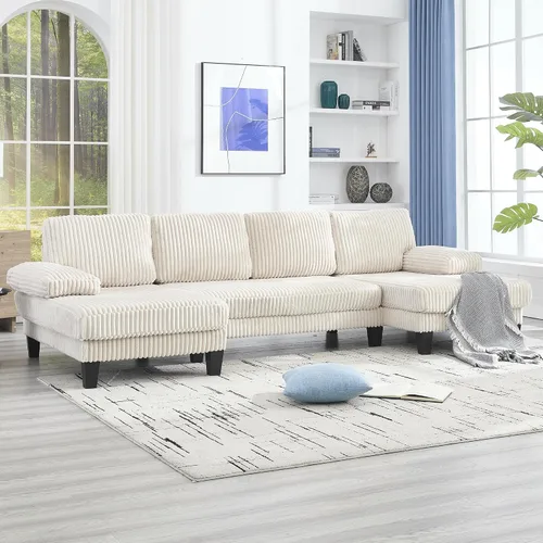 Miniatura 4 de Eafurn Sofá modular simétrico en forma de U con diván doble, moderno sofá esquinero tapizado de pana de gran tamaño, asiento profundo, cómodo sofá