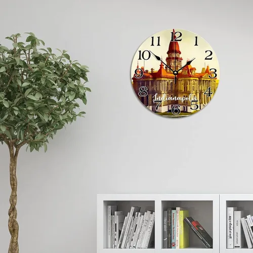 Miniatura 14 de Reloj de paisaje de Indianápolis, Indiana, Estados Unidos, reloj decorativo de viaje, funciona con pilas, 9 pulgadas, silencioso, retro, decoración