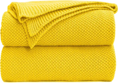 Miniatura 18 de Longhui bedding - Manta de punto trenzado de algodón amarillo mostaza para sofá cama, mantas de punto ligeras decorativas para el hogar con bolsa