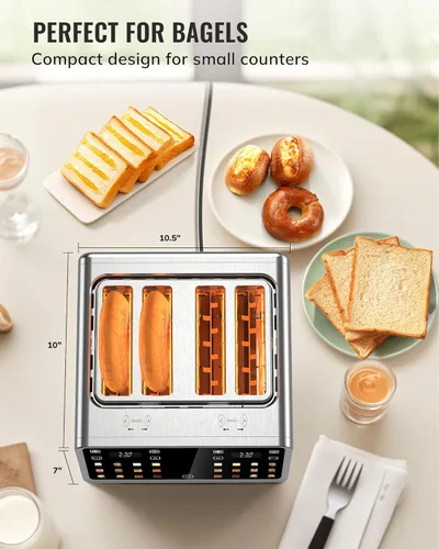 Miniatura 8 de Tostadora Keenstone de 4 rebanadas, tostadora inteligente digital con pantalla táctil, panel de control dual, tostado de ranura única, temporizador