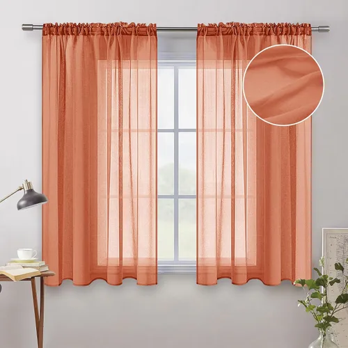 Miniatura 17 de MIULEE Cortinas semitransparentes 24 pulgadas de largo 2 paneles para ventana de cocina sobre el fregadero, cortinas cortas pequeñas de café