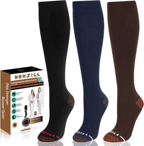 Miniatura 7 de NEWZILL Calcetines de compresión de cobre para mujeres y hombres, de 15-20 mmHg, algodón con control de olores, calcetines de vestir para negocios