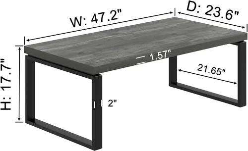 Miniatura 2 de EXCEFUR Mesa auxiliar moderna, mesa central de madera rústica y metal para sala de estar, mesa de té rectangular industrial para oficina en casa
