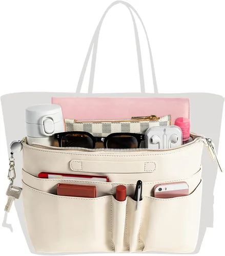 Joqixon Organizador de bolso para bolsos, organizador de bolsas de piel sintética para bolso con luz LED, bolso y moldeador de bolso con llavero