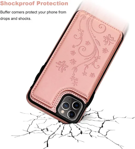 Miniatura 7 de Vaburs Funda para iPhone 11 Pro Max con tarjetero, diseño de mariposa en relieve de piel sintética de alta calidad, doble botones magnéticos, a Oro