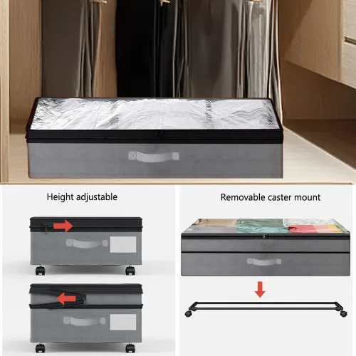 Miniatura 5 de Almacenamiento debajo de la cama con ruedas ajustables en altura, paquete de 2 contenedores de almacenamiento debajo de la cama con tapa