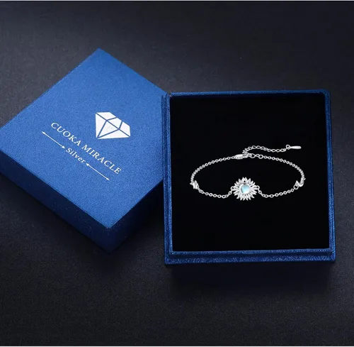 Miniatura 7 de CUOKA MIRACLE Pulseras de sol de piedra lunar, pulsera de plata de ley 925 de 7 pulgadas + 2 pulgadas, pulsera de cadena de eslabones ajustables
